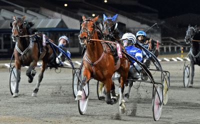 Coin Perdu med Erik Adielsson vinder i ny rekord 1.12.7a/1640 m. Foto Kanal 75