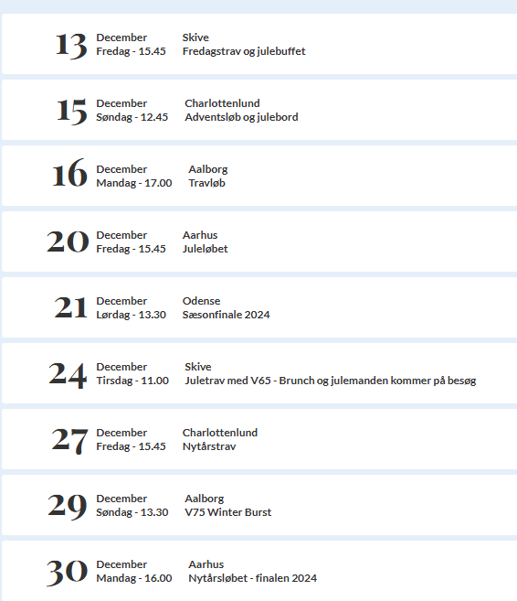 Sådan traves der i Danmark året ud
