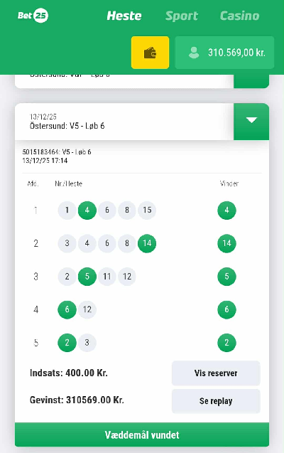 Ikea-skab, Bet25 Live – og 310.569 kroner på V5