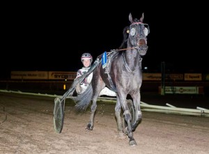 Dante Kolgjini på æressrunde med Daytona efter sin debutsejr. Foto Jägersro