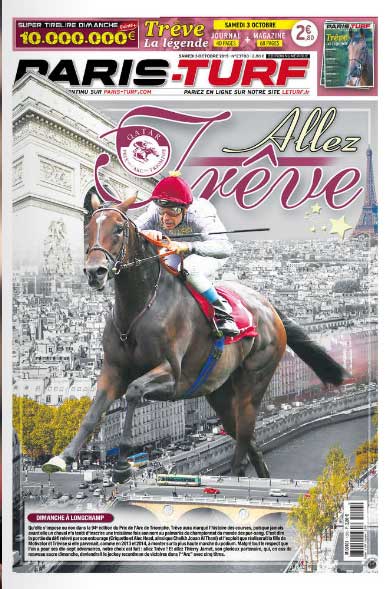 Hele forsidne pรฅ vรฆddelรธbsavisen Paris Turf er tilegnet Treve!