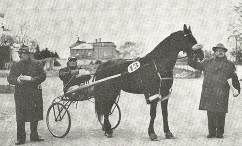 Ruder Konge efter sejr i Nytårsløbet 1057 kørt af Hans Hansen. Fra Travjul 1957