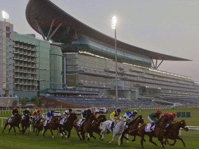 Meydan-banen, der åbnede i 2010, er ikke blot en flot super-moderne væddeløbsbane, men der er også hotel med værelser direkte ud til banen