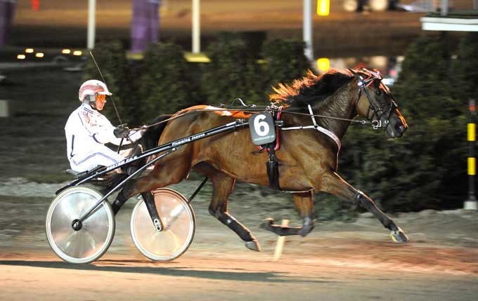 Lækre Roxie Lavec med Flemming Jensen vved sejren  fornemme 1.11.0a/1640 m Fi marts måned oto Kanal 75