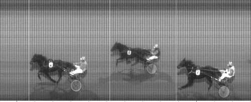 Mpske det sidste målfoto på Nykøbing F Travbane. Nymint Solo vinder for Johnny Jensen