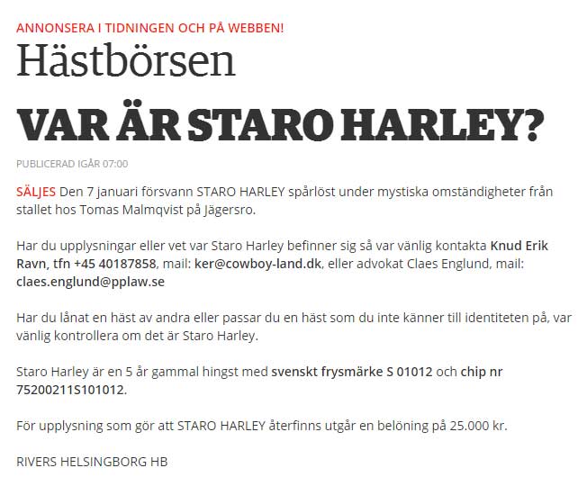 Annoncen fra Travronden